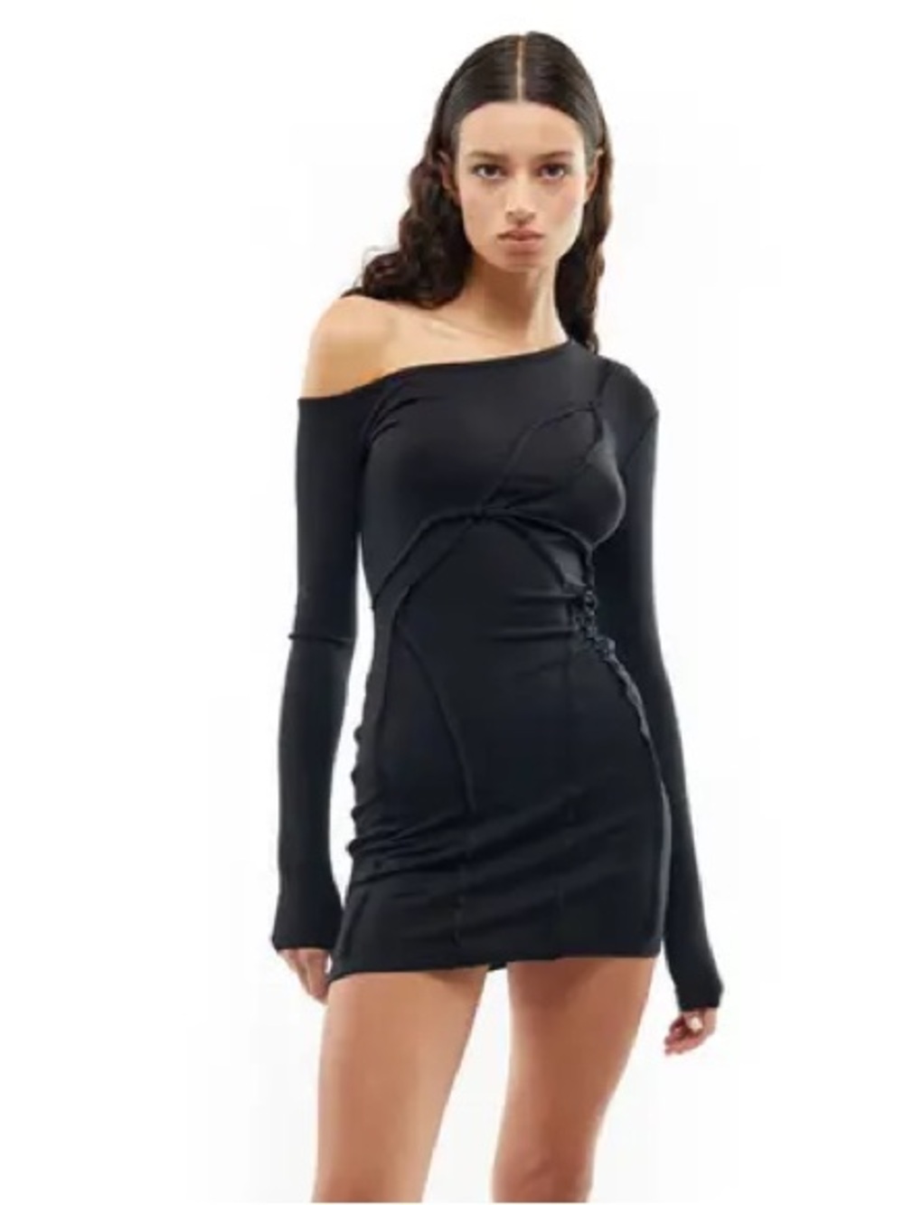 Mother of All Pepper Off Shoulder Mini Dress in Black